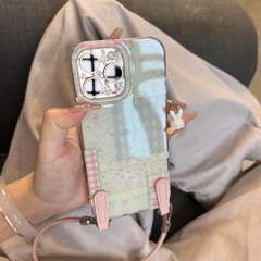春のニッチチェック柄小花柄 Apple 15promax 携帯電話ケース 16 落下防止 iPhone13/14 女性に適しています