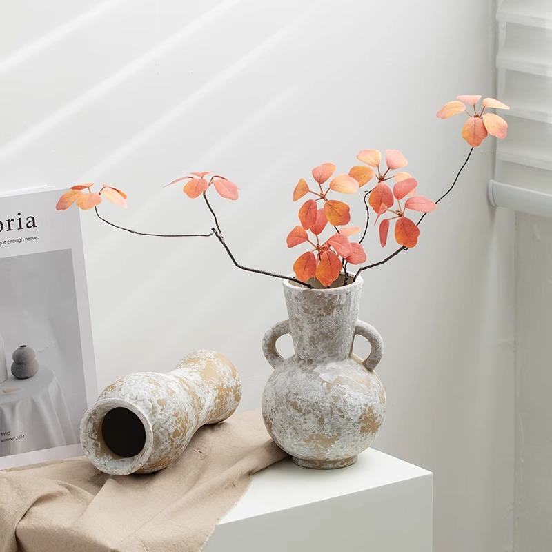 Decoración de cerámica de estilo retrógrado silencioso jarrón de flores secas sala de estar hidropónica decoración floral de alta calidad lujosa