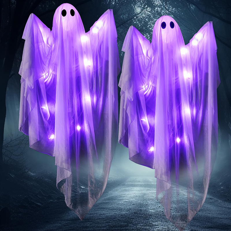 Adorno Colgante de Fantasma de Halloween LED de Plástico Luminoso para Jardín Exterior image 4