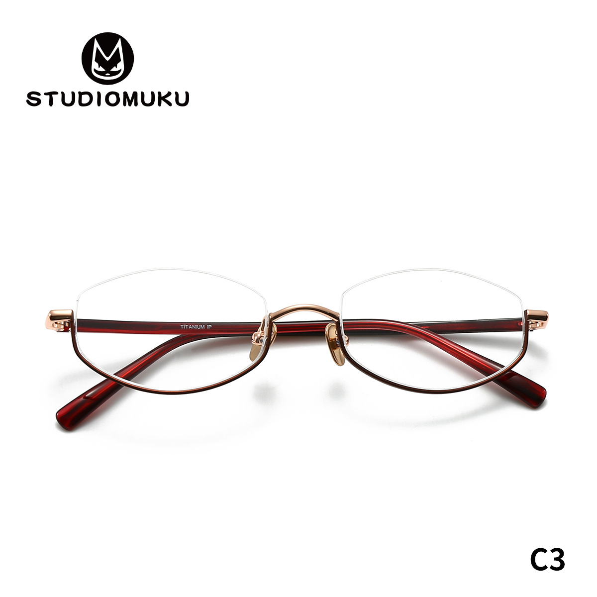 STUDIOMUKU Gafas frescas de madera Montura de gafas de medio marco poligonal Accesorios de moda moderna Montura de gafas de espejo plano image 5