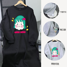 韩国东大门2023新款加厚加绒卫衣裙长款过膝慵懒宽松连衣裙女秋冬