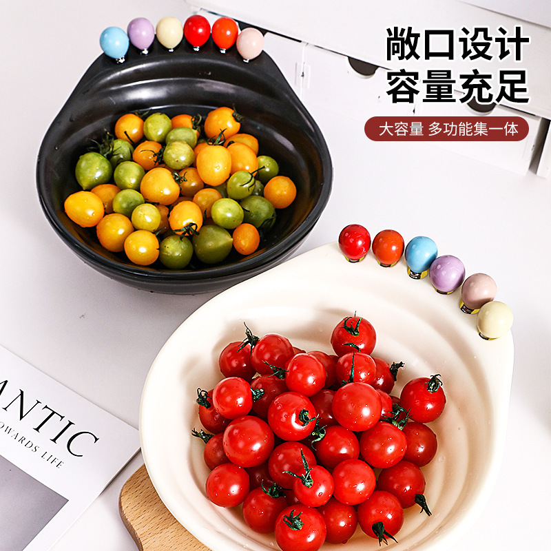 Dopamine Colored Bead-Decorated Bowls, Available in Black and White, Food-Grade Safe Material, Stylish Home Tableware Wholesale