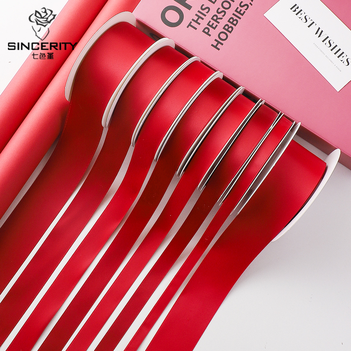 Serie de siete colores de cordier rojo ligero de alta calidad ramo de flores de cinta de color sólido cinta de regalo embalaje florista decoración