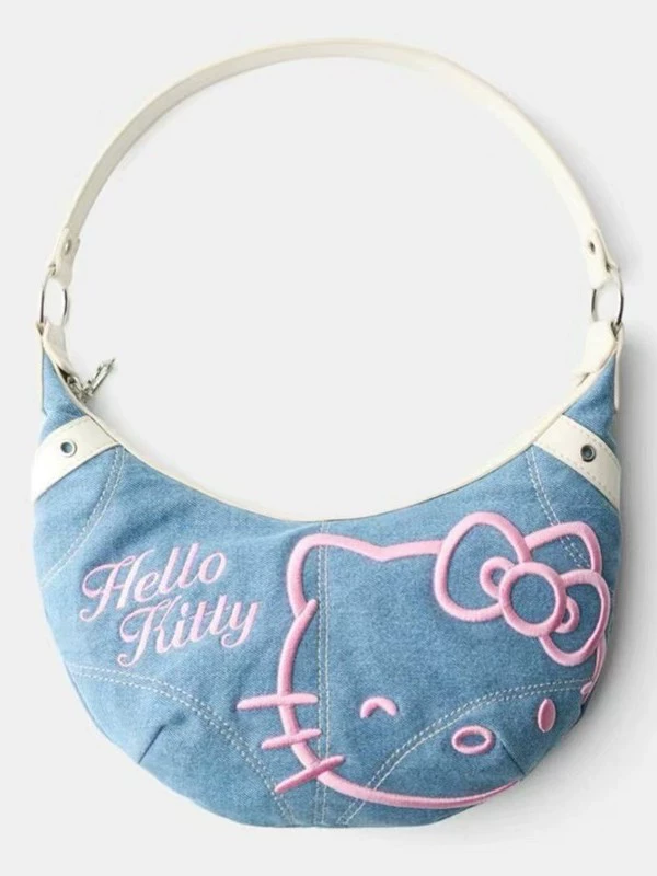 Hello Kitty, джиновая подмышечная сумка, зимняя сумка через плечо, с вышивкой
