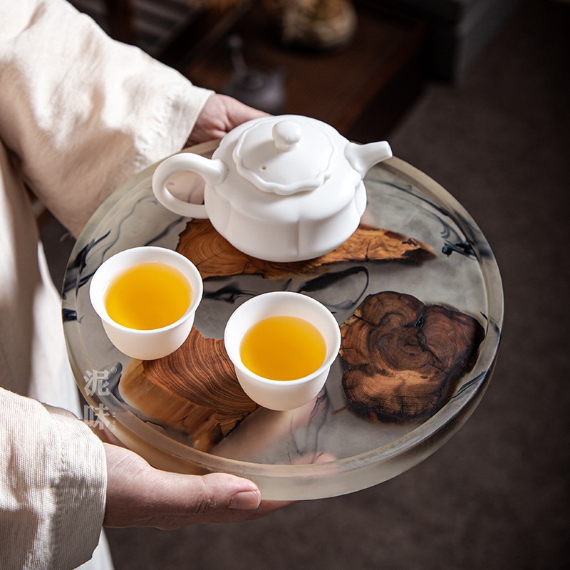 Bandeja de té de río de resina epoxi de estilo nórdico Thuja sándalo negro bandeja de espuma seca de madera maciza bandeja de resina de tinta bandeja de olla antiescaldado