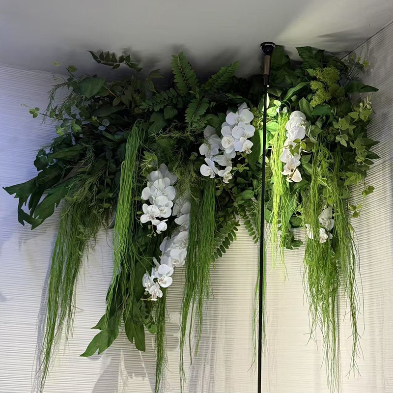 森系仿真绿植壁挂拱门装饰花艺 服装店门头店面橱窗墙壁布置花排|undefined