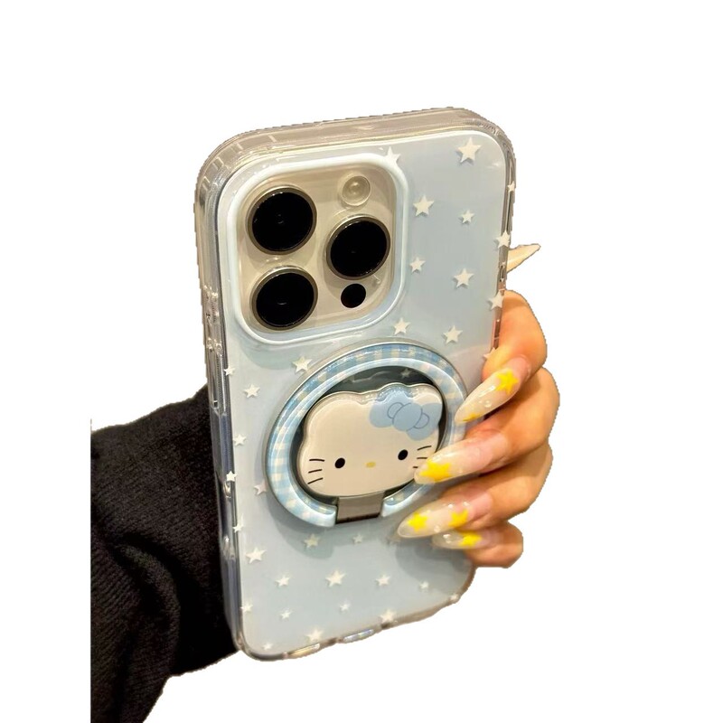 蓝底星星kitty折叠磁吸支架适用iPhone16promax苹果15手机壳14女|undefined