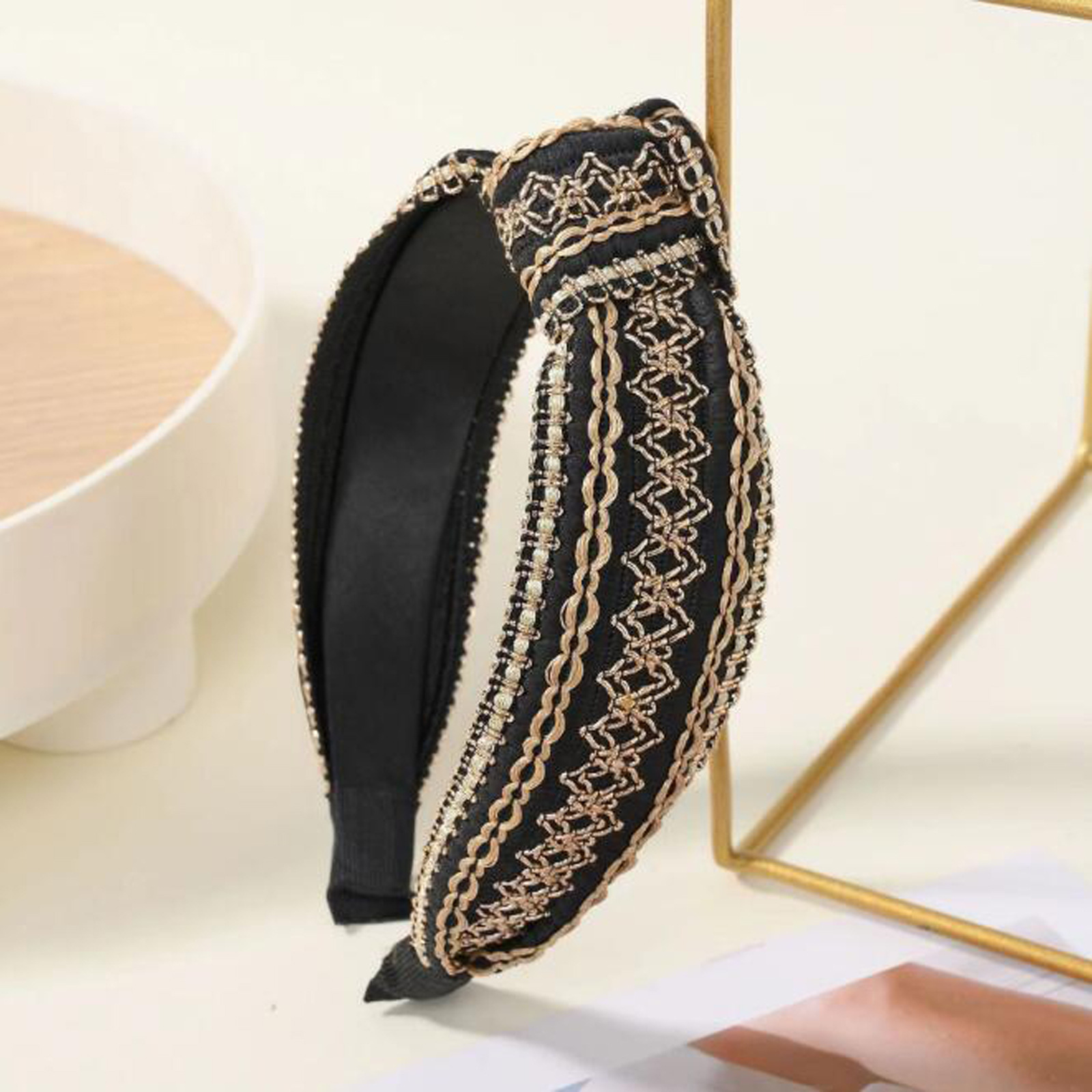 Bandana larga com nó retro para mulher acessório de cabelo_voghion.com