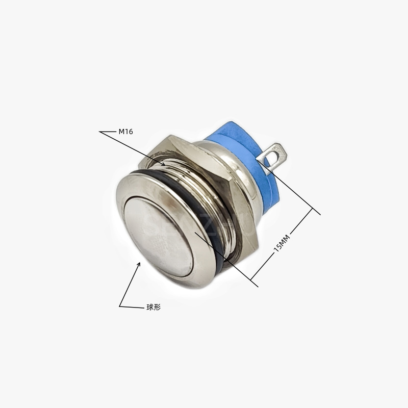 金属按钮M16开关F16-2P点动开关球形2脚按键开关点动启动电源开关