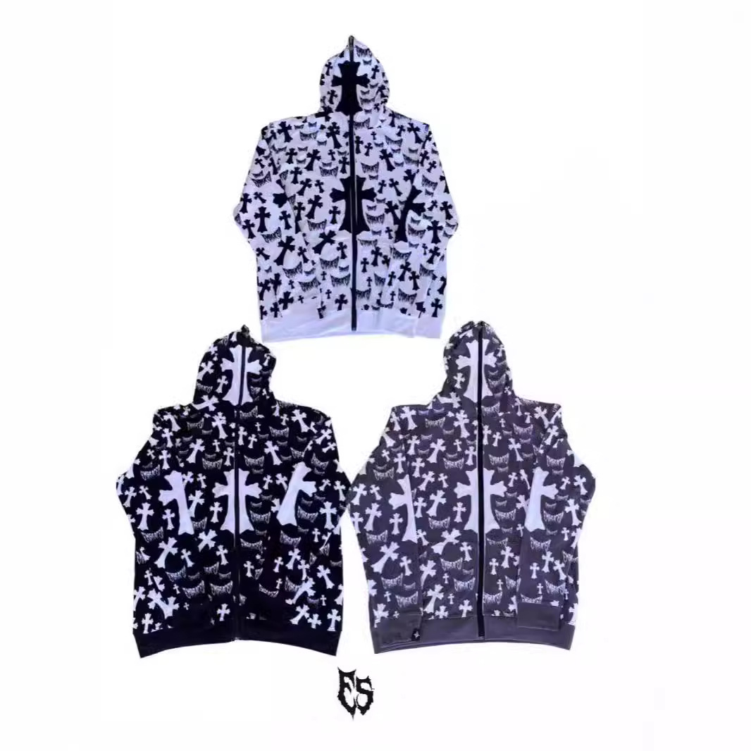 Sweat à capuche imprimé rétro pour homme, pull ample à fermeture éclair pour le printemps_voghion.com