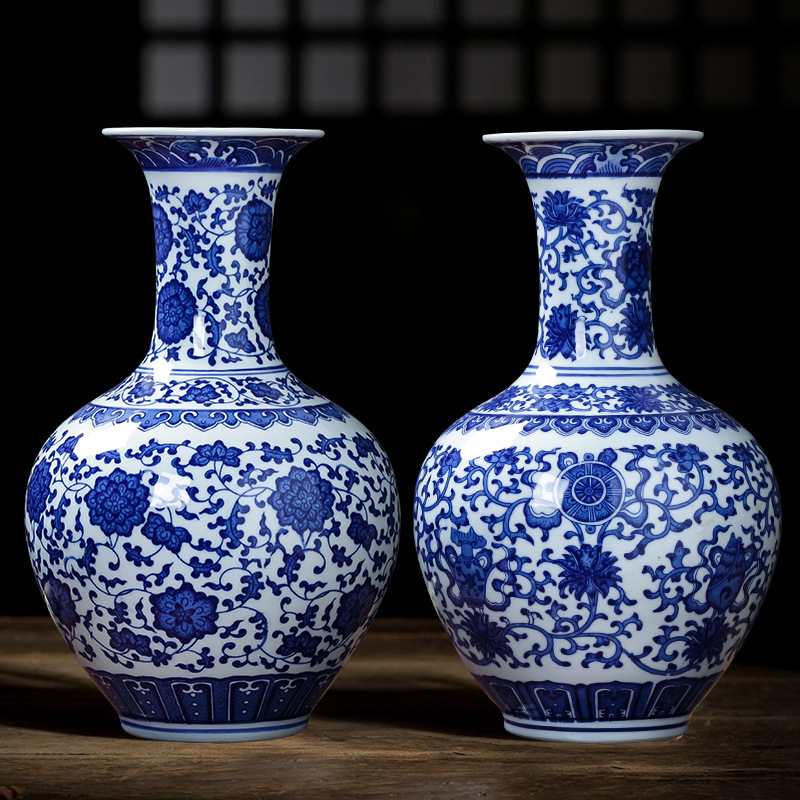 景德镇陶瓷青花瓷花瓶摆件客厅插花花器新中式家居装饰品瓷器瓷D&