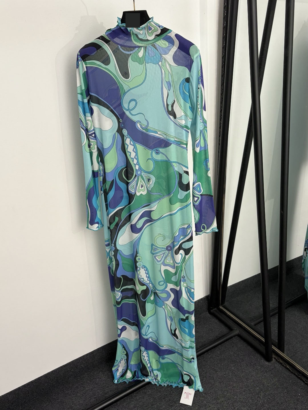 Irregular Color Block Print, Half-High Collar, Slim-Fit Brand Logo Long-Sleeve Dress_ecoleips.com