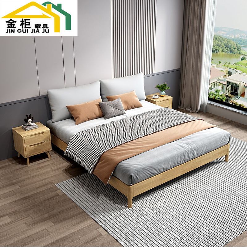 Nordic simple low bed Japanese tatami bed modern 1.8 meters 1.5 solid wood double bed without bedside bed frame wholesale