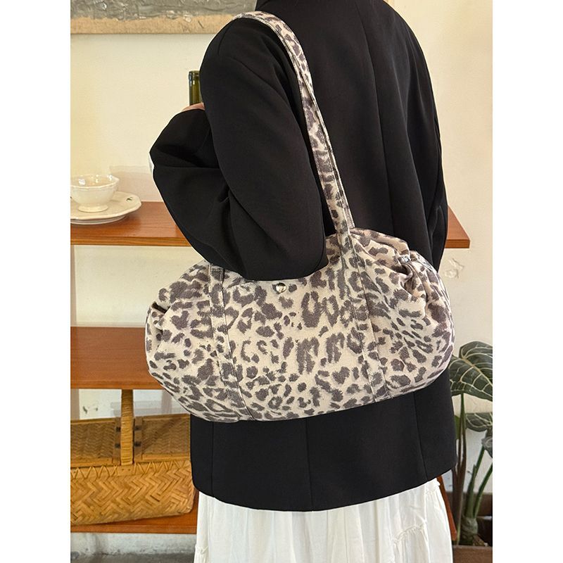 Korean Style Leopard Print Bowling Bag For Women - New Large Capacity Nylon Shoulder Bag, Lightweight Casual Commuter Handbag
