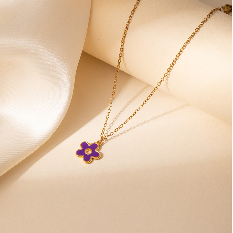 7g Weight 0.03µm Gold Plating Thickness Electroplated Gold Plating Process Golden Plated Plating Material 201 Stainless Steel Pendant Material Pendant Necklace Classification 201 Stainless Steel Chain Material cable chain Chain Type 1 Piece Quantity Holiday, Daily Occasion 201 Stainless Steel Material Flower Pattern Women's Gender Simple Style, Classic Style Style Plating Craft Elegant Titanium Steel Necklace For Women Bohemian Floral Print Colorful Drip Glaze Rose Pendant Versatile Clavicle Chain 18