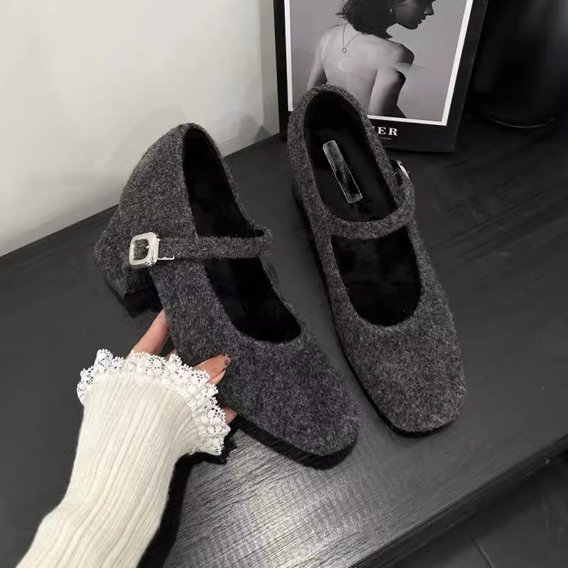 [fleece-lined increased by 8CM] thick heel small Mary Jane Mao Mao shoes 2024 winter new temperament shoes