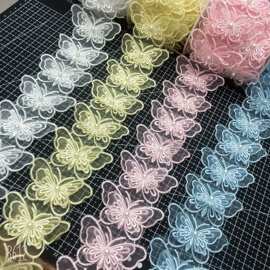 双层网纱蝴蝶钉珠刺绣小花边 服装女装童装礼服家纺时尚辅料装饰