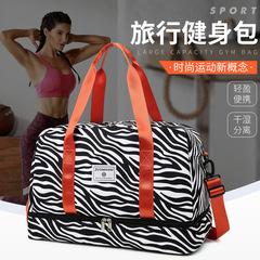 Large-capacity striped travel tote bag that can fit on top of a rolling suitcase, lightweight for women, suitable for business trips and travel, portable luggage storage bag
