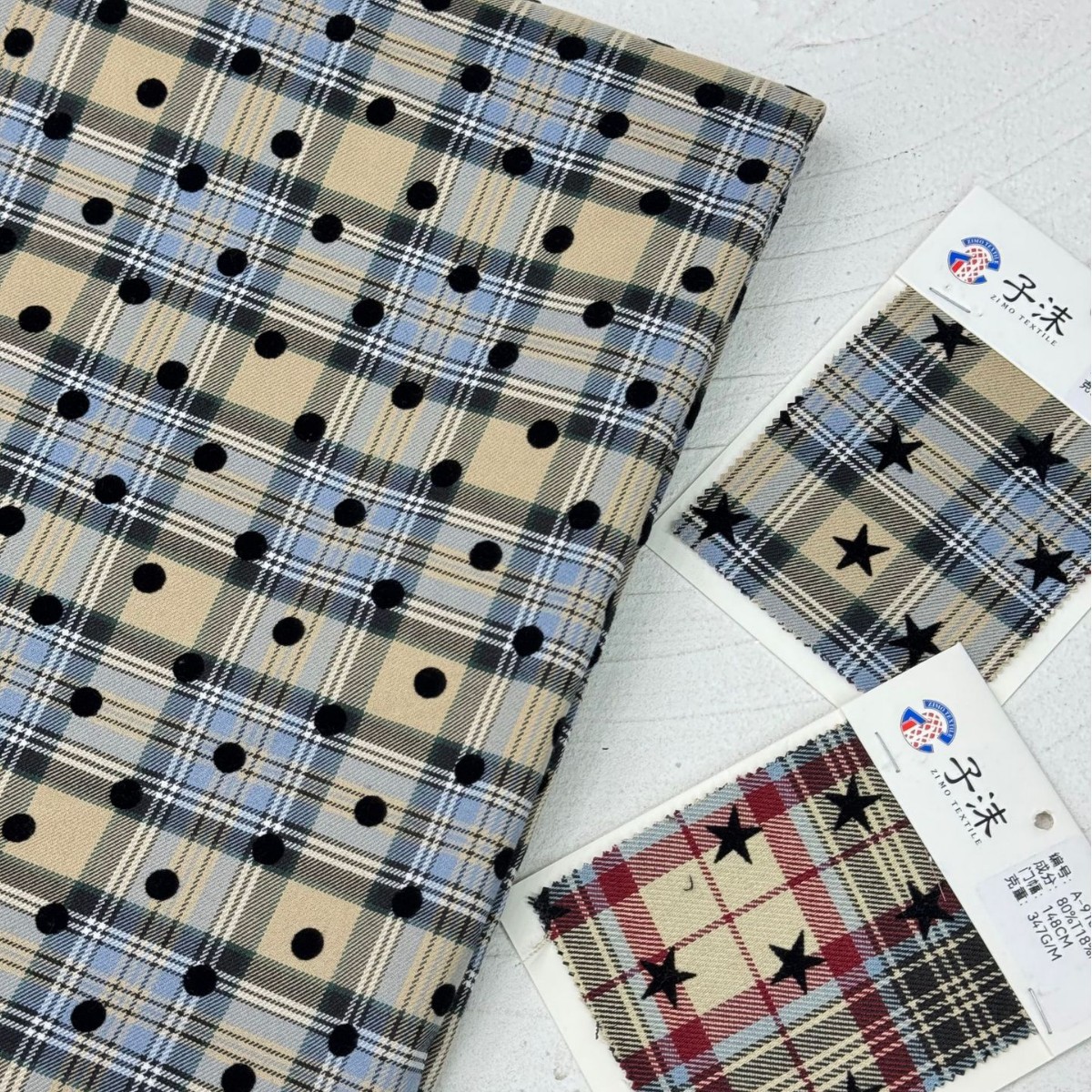 A-91067#圆点植绒复古小众亚比风格子衬衫Lolita连衣裙布面料