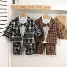 婴儿衣服西装秋装男宝宝套装春秋季一岁婴幼儿外出西服时髦三件套