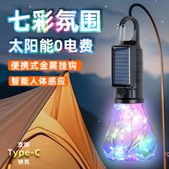 新款太阳能球泡灯庭院小彩灯充电复古露营灯便捷带挂钩地摊氛围灯
