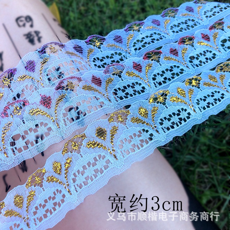 Manufactor Supplying Gold and Silver Silk Underwear lace 1501# new pattern colour nylon 3cm lace