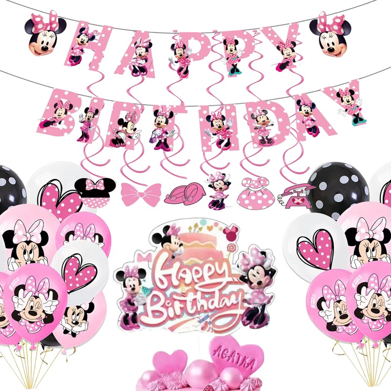 Minnie Birthday Party Decoration Banner, Balloons, Cake Toppers, Party Supplies, Pink Flags Minnie Birthday Party Decoration Banner, Balloons, Cake Toppers, Party Supplies, Pink Flags