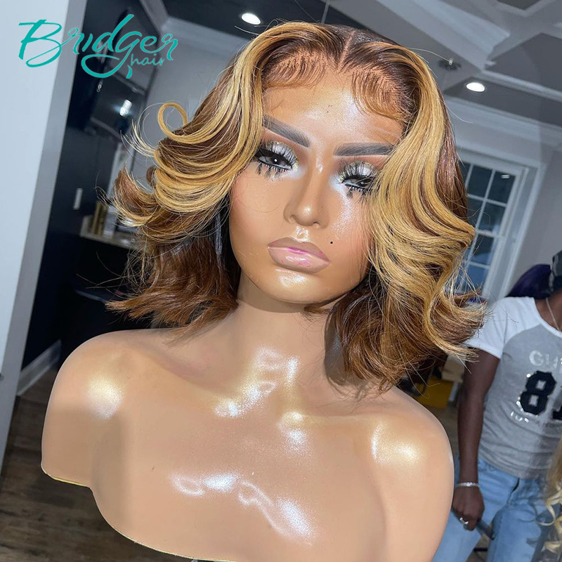 Parrucca Xuchang marrone con caschetto biondo parrucche di capelli umani_voghion.com