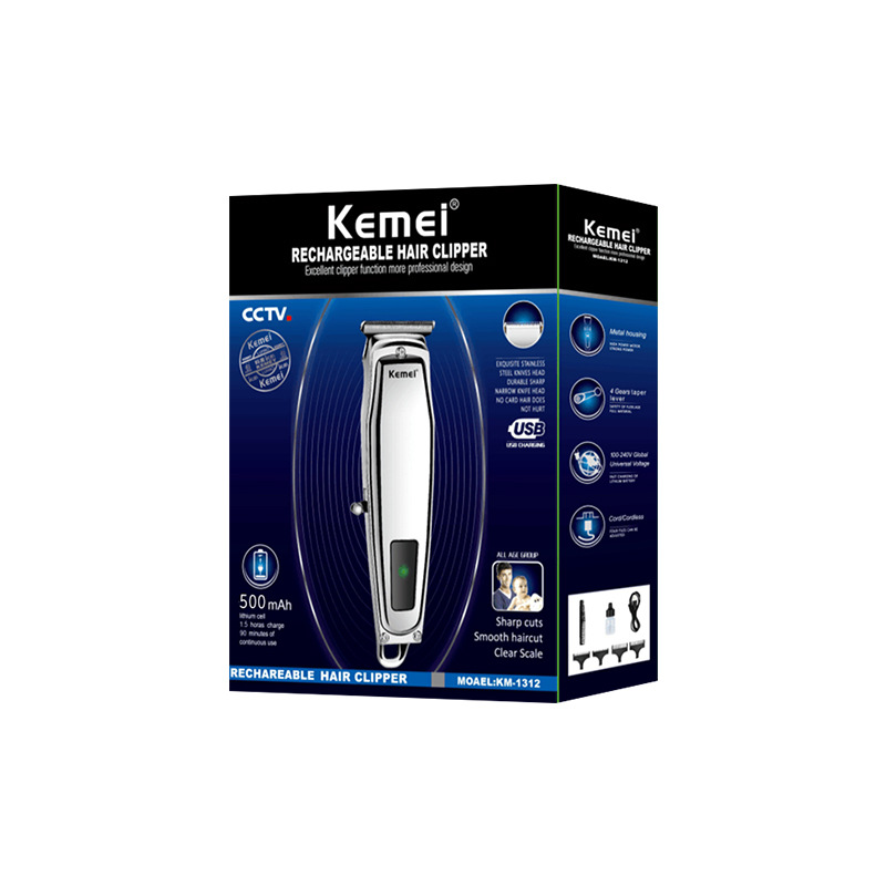 Cortadora de Pelo Metálica Kemei para Salón, Afeitadora Eléctrica para Cabezas Calvas, Recortadora de Pelo Recargable con Pantalla Digital, Cortadora Eléctrica al por Mayor KM-1312