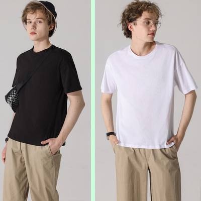 批發280G重棉短袖寬松T恤定制落肩團體衫溜肩工作服班服批發定制