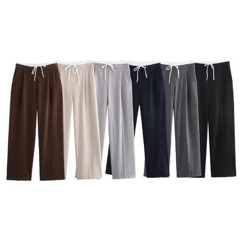 Leisure foreign trade women's autumn European and American style double-layer cross-border wide-leg multi-color waist-length pants for women cross-border