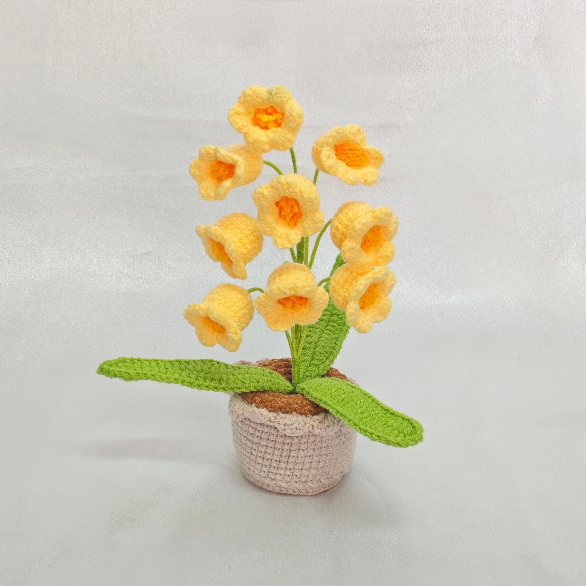Productos acabados ganchillo artesanal orquídea en maceta flor algodón lana tejer simulación flor de mesa bonsai regalos hechos a mano