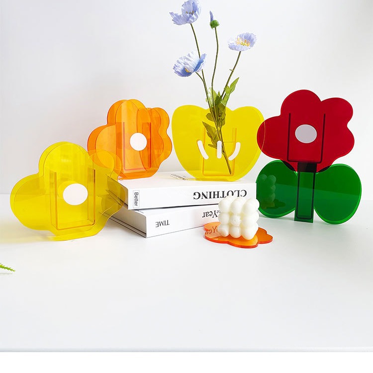Nordic Acrylic Tulip Flower Vase ins Cute Transparent Living Room Flower Arrange Desktop Decorations