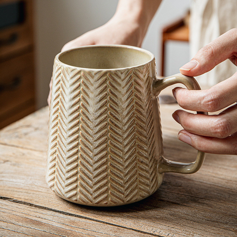 760ml large-capacity embossed drinking cup Liling retro kiln-made…