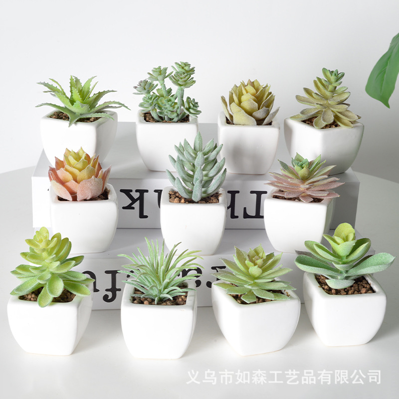 Simulación de cerámica bonsai de carne doméstica decoración de escritorio de oficina plantación verde maceta props de disparo maceta combinada artificial