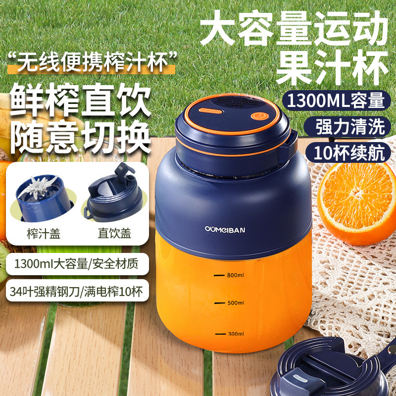 Cross-Border European and American Style Juicer Cup, Large Capacity, Wireless Charging, Portable Juicer, Multifunctional Fresh Juice and Crushed Ice