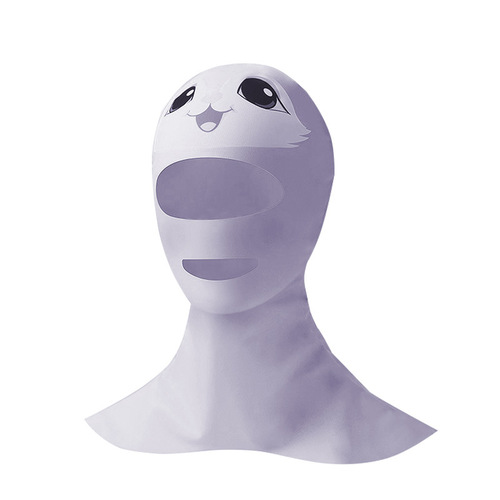 Sun-shading Sunscreen Ice Silk Face Mask with Cartoon Print Breathable Head Cover High Elasticity Neck and Shoulder Extended Protection Diving Hat