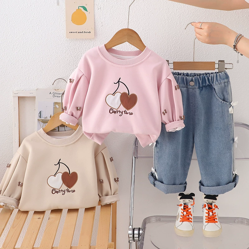Girls' Spring Autumn Fashion Sweater and Jeans Set