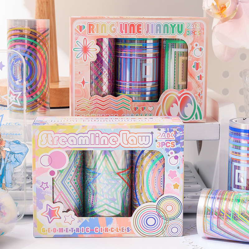 Geometría círculo transparente impermeable pet cinta adhesiva cubierta caja diy diario pegatinas gráficas a color transfronterizas pegatinas