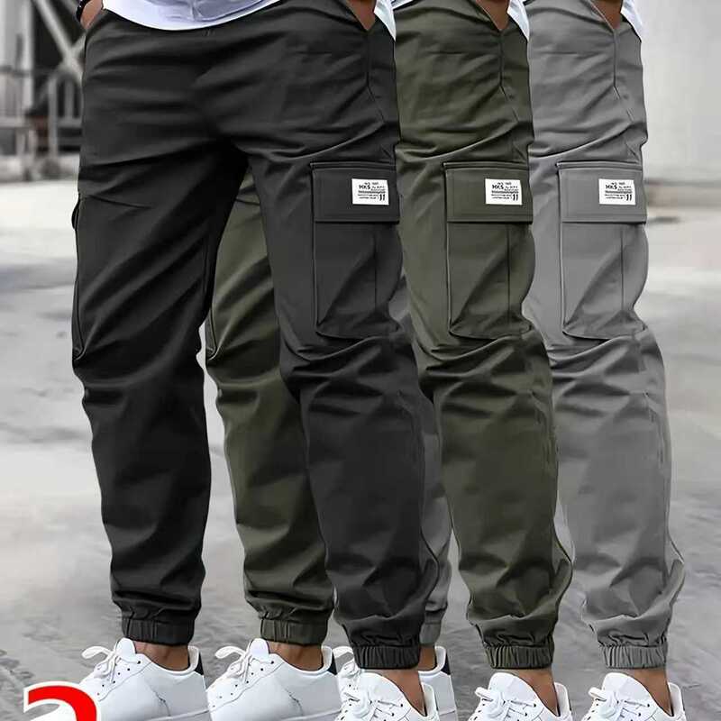 Cross-Border European Size Casual Pants Men's Cargo Pants Ins Trendy Brand Jogger Loose Cropped Multi-Pocket Pants Sports Jogger Pants