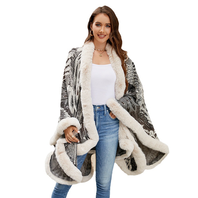 Women's thickened thermal shawl with peacock flower knitted cape_voghion.com