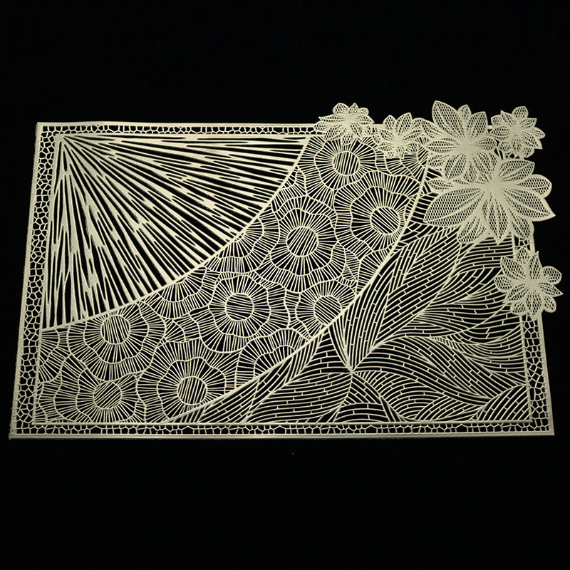 Transfronterizo exclusivo PVC hueco placemat nueva moda bronceado placemat fácil limpieza PU estera de la tabla para la estera de la placa del hotel