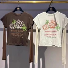 日单M家 2024秋季新款复古玫瑰印花两件套长袖T恤女010HAQ90-3081