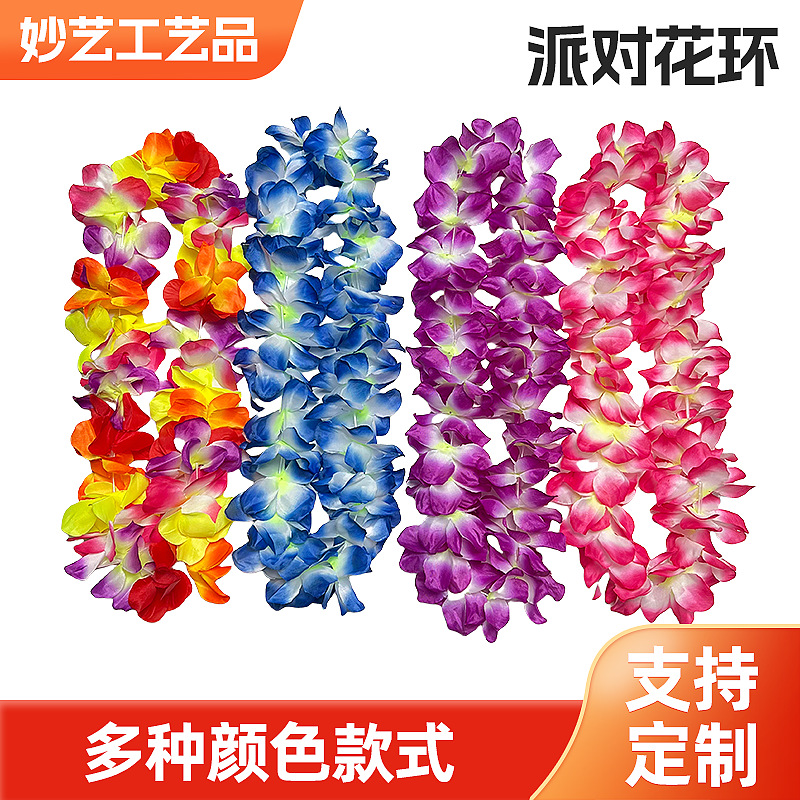 Nuevo espectáculo de danza de fiesta transfronteriza guirnalda de 11 cm de tela de poliéster hawaiana guirnalda de color de cuello de flor artificial