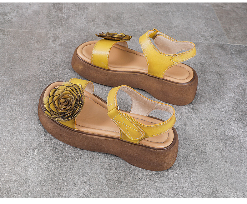 Sandal hở mũi nữ da bò thật đế dày phong cách La Mã cổ điển — Màu trắng be chi tiết 15
