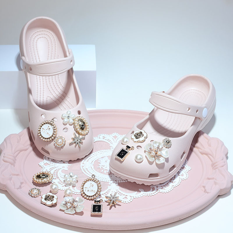 Diamond Pearl Flower Ballet Clog Shoes for Women, New Summer Style, Thick-Soled Non-Slip Clog Sandals, Slip-On