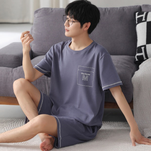 New Arrival Pajamas Men's Summer Tight Pure Cotton Round Neck Thin Casual Loose Short Sleeve Outwear Home Clothes suit