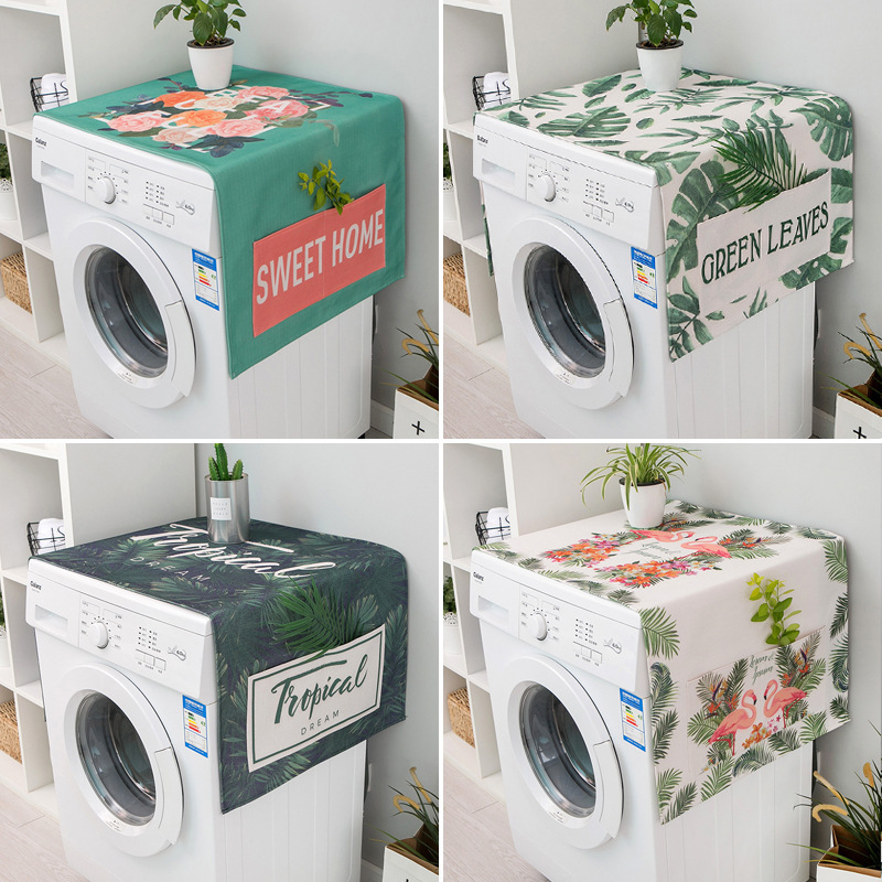 北欧ins綿麻洗濯機防水冷蔵庫カバーシングルダブルオープン冷蔵庫カバー電子レンジ防塵カバー|undefined