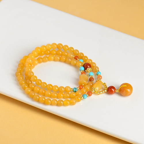 Wholesale Xinjiang gold silk jade multi-circle bracelets safety buckle pendants new Chinese style national trend ethnic style Buddhist beads rosary bracelet