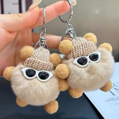ウサギの毛の小さい石炭のボールの精霊の自動車のキーホルダーのペンダントをまねます。
